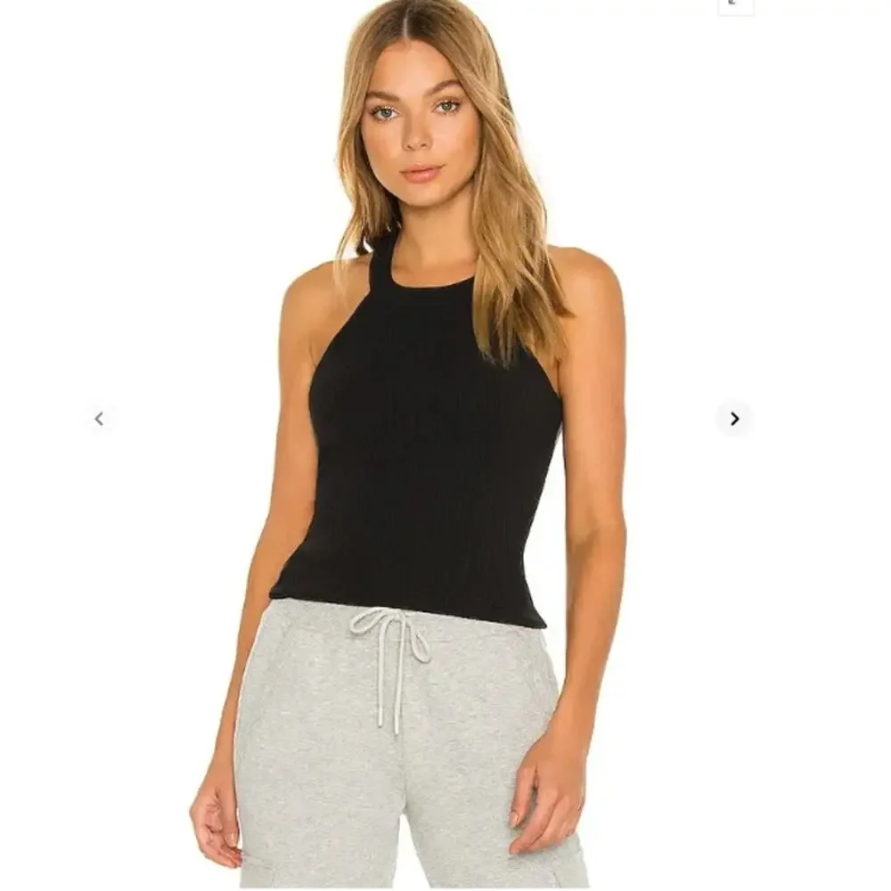 Alo Yoga Top Women Small Insight Tank Ribbed Halter Black Yoga Athletic Gym Chic